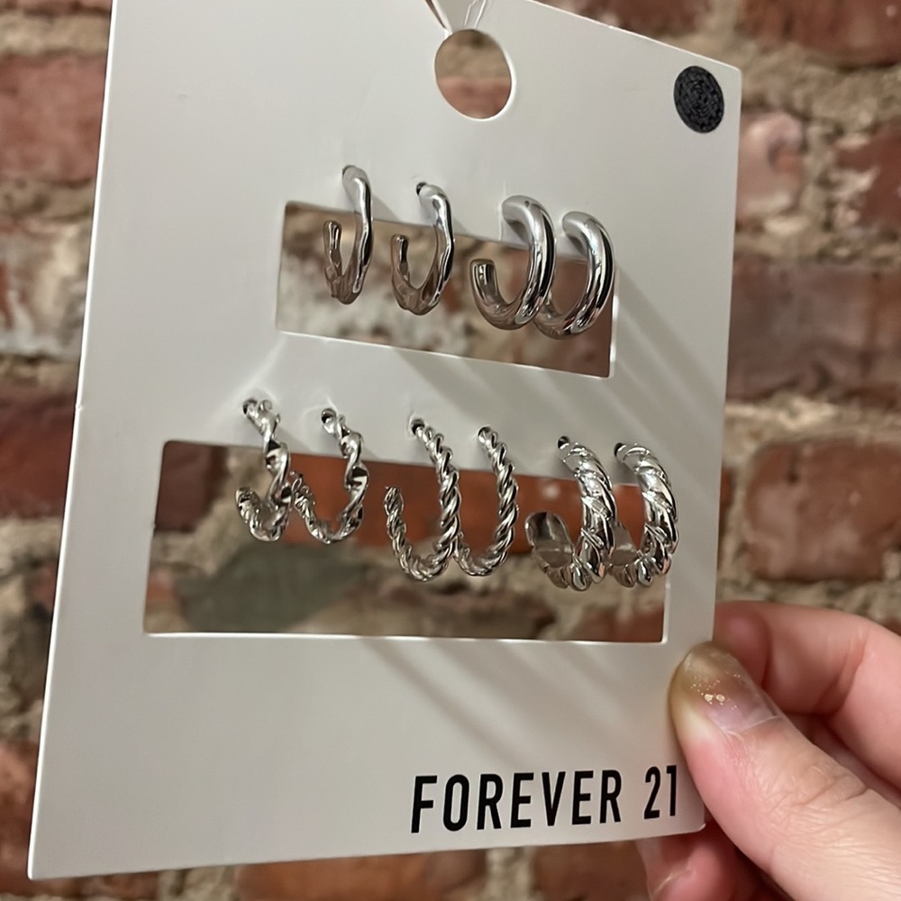 NWT Forever 21 silver tone assorted small medium hoop earrings 5 pairs BRAND NEW